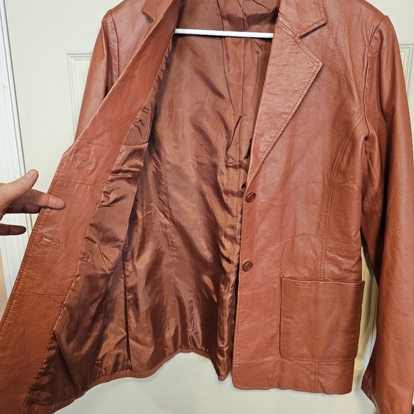 Vintage Leather Button Down Terracotta Rust Jacket 90s - Picture 5 of 6